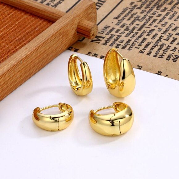 3Pairs Gold Hoop Earrings Set for Women Trendy Chunky Huggie Dainty Earring Jewe - Picture 5 of 8